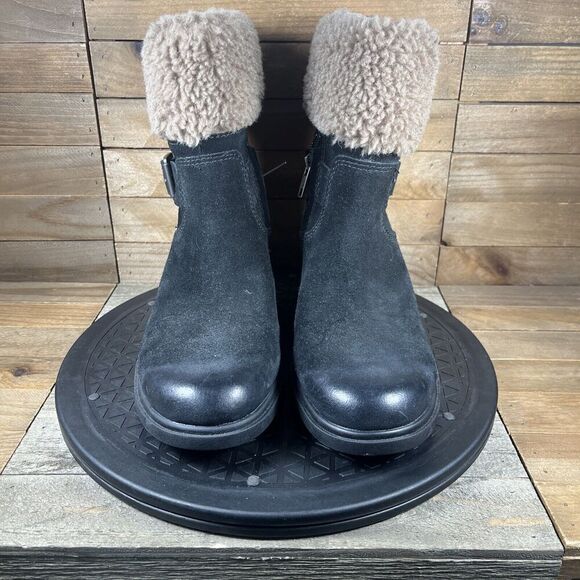 UGG Womens Sz 5 Harrison Cuff Waterproof Boots Black Suede Buckle 1120773 - Picture 2 of 10